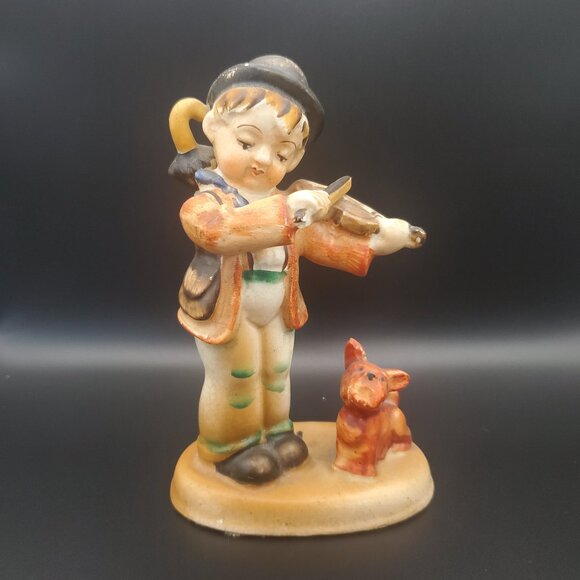 Hummel Style Figurine Fiddler Boy w/ Dog Vintage Japan Collectible Hand Painted - Picture 1 of 6